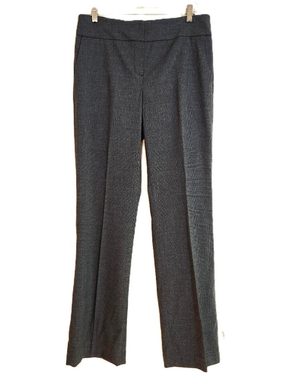 Ann Klein Grey Tweed Glenn Plaid Straight Leg Trouser Dress Pants sz 8